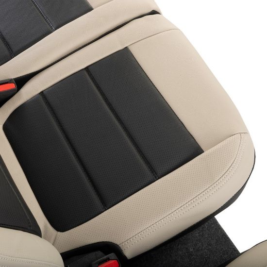 Picture of UK Custom Covers Ford Transit Custom Seat Covers Tailored Leatherette (2023+) - Block Stitch - 2 Tone (Cream with Black) | SC1278B