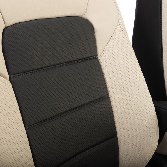 Picture of UK Custom Covers Ford Transit Custom Seat Covers Tailored Leatherette (2023+) - Block Stitch - 2 Tone (Cream with Black) | SC1278B