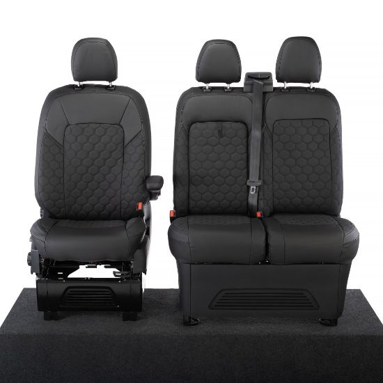 UK Custom Covers Ford Transit Custom Seat Covers Tailored Leatherette (2023+) - Honeycomb Stitch