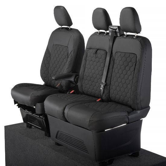 Picture of UK Custom Covers Ford Transit Custom Seat Covers Tailored Leatherette (2023+) - Honeycomb Stitch | SC1279B