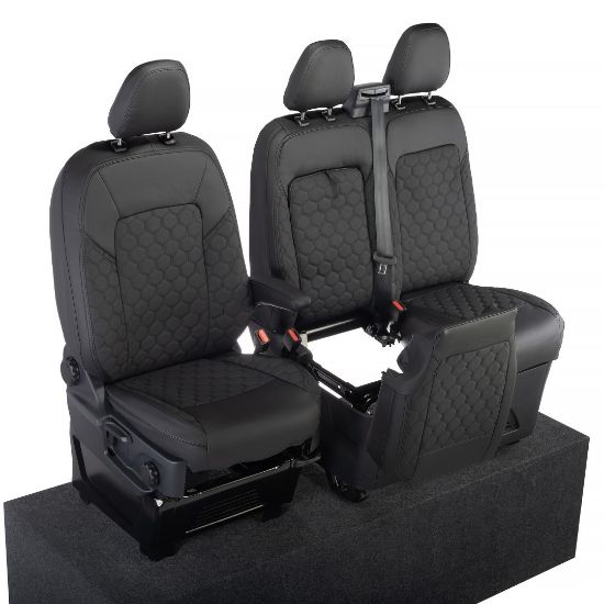Picture of UK Custom Covers Ford Transit Custom Seat Covers Tailored Leatherette (2023+) - Honeycomb Stitch | SC1279B