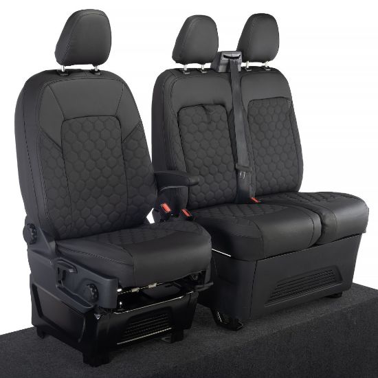 Picture of UK Custom Covers Ford Transit Custom Seat Covers Tailored Leatherette (2023+) - Honeycomb Stitch | SC1279B