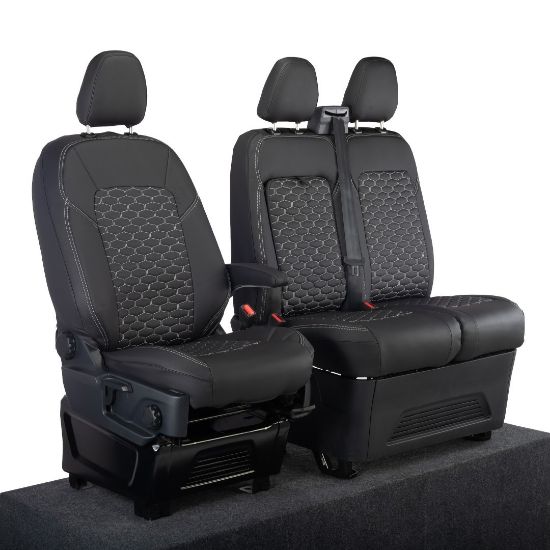 UK Custom Covers Ford Transit Custom Seat Covers Tailored Leatherette (2023+) - Hexagon