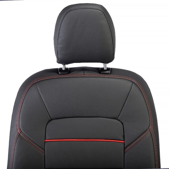 Picture of UK Custom Covers Ford Transit Custom Seat Covers Tailored Leatherette (2023+) - Block Stitch - Black & Red | SC1281B