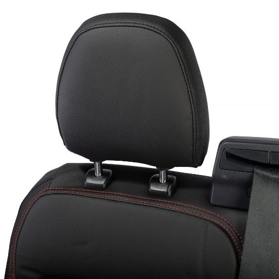 Picture of UK Custom Covers Ford Transit Custom Seat Covers Tailored Leatherette (2023+) - Block Stitch - Black & Red | SC1281B