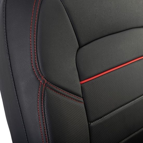 Picture of UK Custom Covers Ford Transit Custom Seat Covers Tailored Leatherette (2023+) - Block Stitch - Black & Red | SC1281B