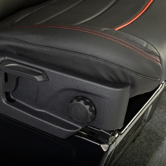 Picture of UK Custom Covers Ford Transit Custom Seat Covers Tailored Leatherette (2023+) - Block Stitch - Black & Red | SC1281B