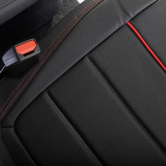 Picture of UK Custom Covers Ford Transit Custom Seat Covers Tailored Leatherette (2023+) - Block Stitch - Black & Red | SC1281B