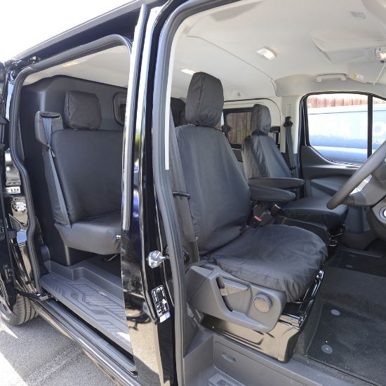 UK Custom Covers Ford Transit Custom Seat Covers Cotton-Backed PU (2013-2023) - Front & Rear (5 Seats) - Black