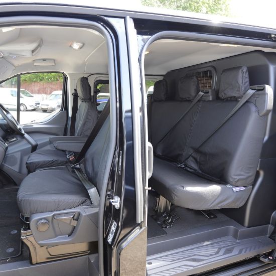 Picture of UK Custom Covers Ford Transit Custom Seat Covers Cotton-Backed PU (2013-2023) - Front & Rear (5 Seats) - Black | SC275B-131B