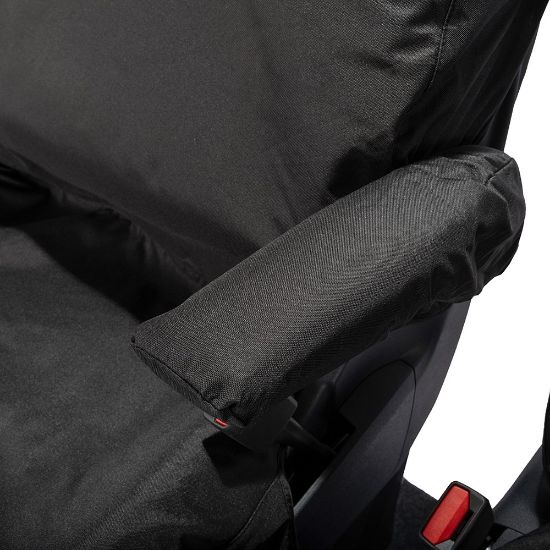 Picture of UK Custom Covers Ford Transit Custom Seat Covers Cotton-Backed PU (2023+) - Front (single/Double WITH pull Down Tray / Black | SC334B