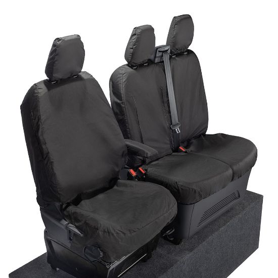 Picture of UK Custom Covers Ford Transit Custom Seat Covers Cotton-Backed PU (2023+) - Front (single/Double WITH pull Down Tray / Black | SC334B