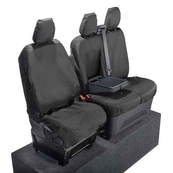 Picture of UK Custom Covers Ford Transit Custom Seat Covers Cotton-Backed PU (2023+) - Front (single/Double WITH pull Down Tray / Black | SC334B