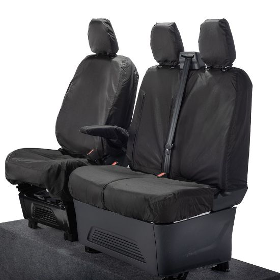 Picture of UK Custom Covers Ford Transit Custom Seat Covers Cotton-Backed PU (2023+) - Front (single/Double WITH pull Down Tray / Black | SC334B