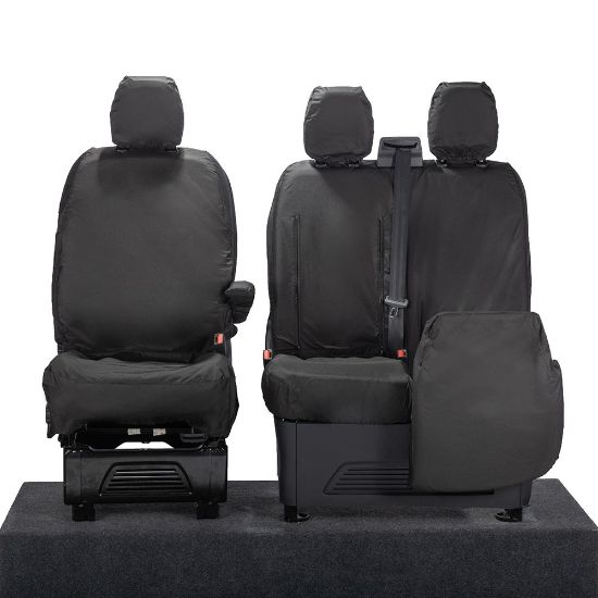 Picture of UK Custom Covers Ford Transit Custom Seat Covers Cotton-Backed PU (2023+) - Front (single/Double WITH pull Down Tray / Black | SC334B