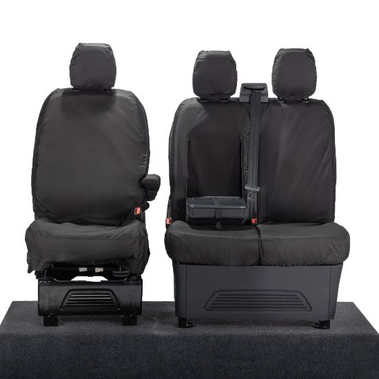 Picture of UK Custom Covers Ford Transit Custom Seat Covers Cotton-Backed PU (2023+) - Front (single/Double WITH pull Down Tray / Black | SC334B