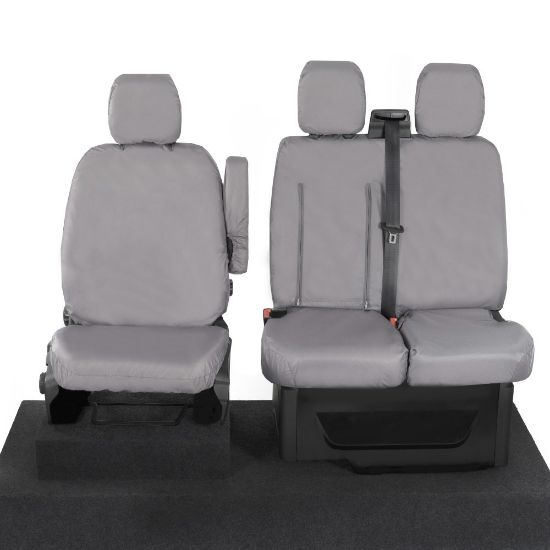 Picture of UK Custom Covers Ford Transit Custom Seat Covers Cotton-Backed PU (2023+) - Front (single/Double WITH pull Down Tray / Grey | SC334G