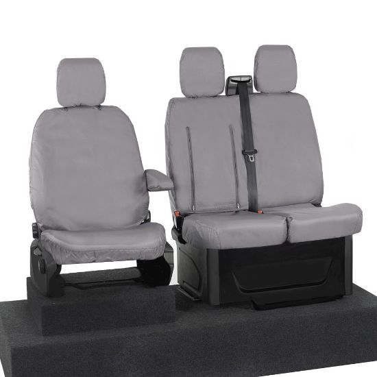Picture of UK Custom Covers Ford Transit Custom Seat Covers Cotton-Backed PU (2023+) - Front (single/Double WITH pull Down Tray / Grey | SC334G