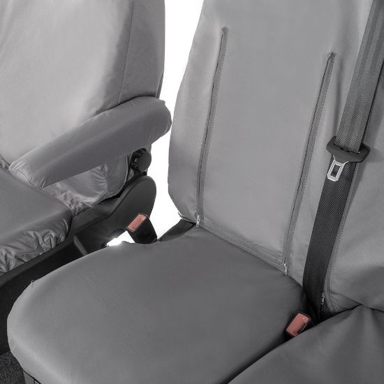 Picture of UK Custom Covers Ford Transit Custom Seat Covers Cotton-Backed PU (2023+) - Front (single/Double WITH pull Down Tray / Grey | SC334G