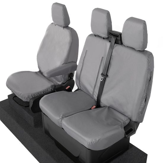 Picture of UK Custom Covers Ford Transit Custom Seat Covers Cotton-Backed PU (2023+) - Front (single/Double WITH pull Down Tray / Grey | SC334G