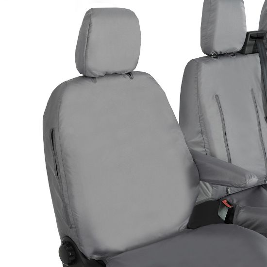 Picture of UK Custom Covers Ford Transit Custom Seat Covers Cotton-Backed PU (2023+) - Front (single/Double WITH pull Down Tray / Grey | SC334G