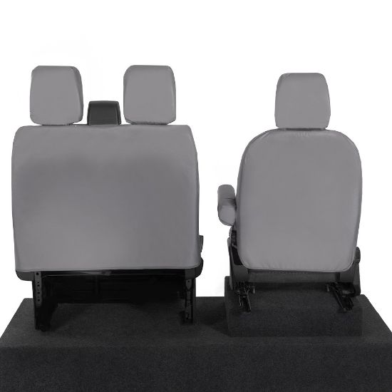 Picture of UK Custom Covers Ford Transit Custom Seat Covers Cotton-Backed PU (2023+) - Front (single/Double WITH pull Down Tray / Grey | SC334G