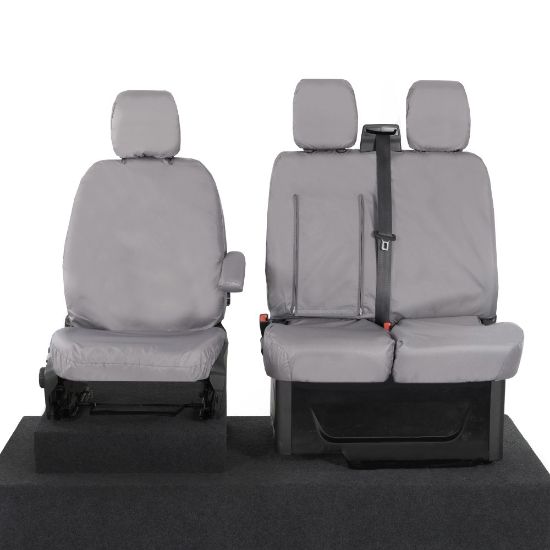 Picture of UK Custom Covers Ford Transit Custom Seat Covers Cotton-Backed PU (2023+) - Front (single/Double WITH pull Down Tray / Grey | SC334G