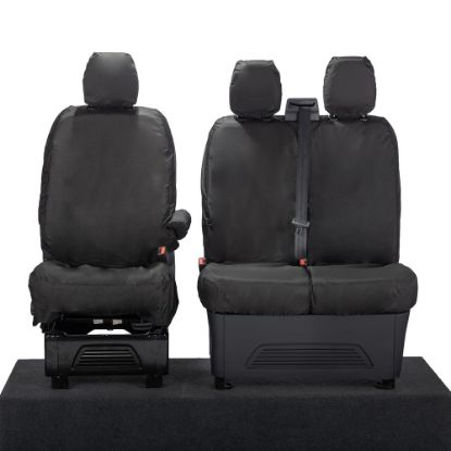 UK Custom Covers Ford Transit Custom Seat Covers Cotton-Backed PU (2023+) - Front (single/Double NO pull Down Tray / Black