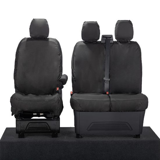 UK Custom Covers Ford Transit Custom Seat Covers Cotton-Backed PU (2023+) - Front (single/Double NO pull Down Tray / Black