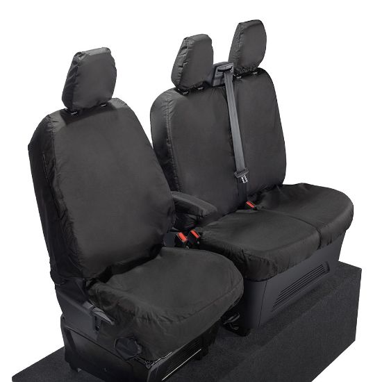 Picture of UK Custom Covers Ford Transit Custom Seat Covers Cotton-Backed PU (2023+) - Front (single/Double NO pull Down Tray / Black | SC335B