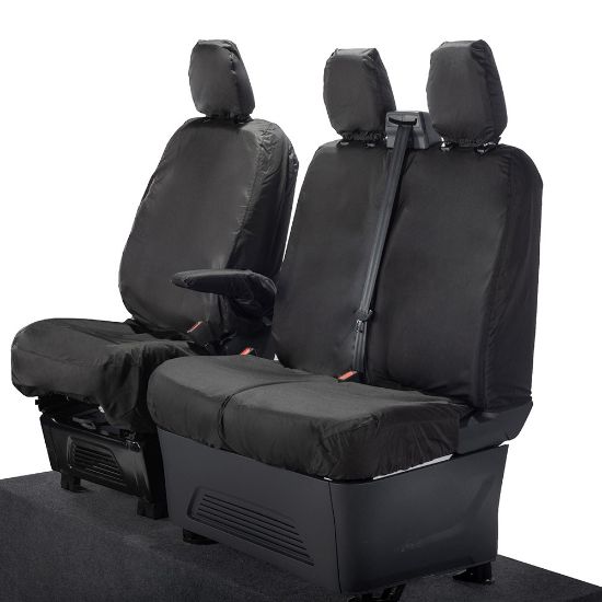 Picture of UK Custom Covers Ford Transit Custom Seat Covers Cotton-Backed PU (2023+) - Front (single/Double NO pull Down Tray / Black | SC335B