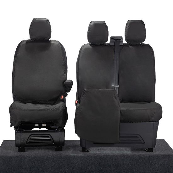 Picture of UK Custom Covers Ford Transit Custom Seat Covers Cotton-Backed PU (2023+) - Front (single/Double NO pull Down Tray / Black | SC335B