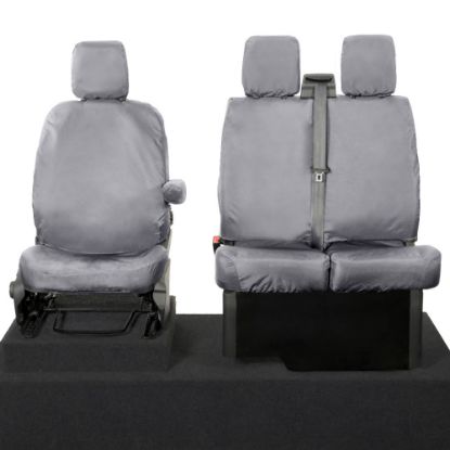 UK Custom Covers Ford Transit Custom Seat Covers Cotton-Backed PU (2023+) - Front (single/Double NO pull Down Tray / Grey