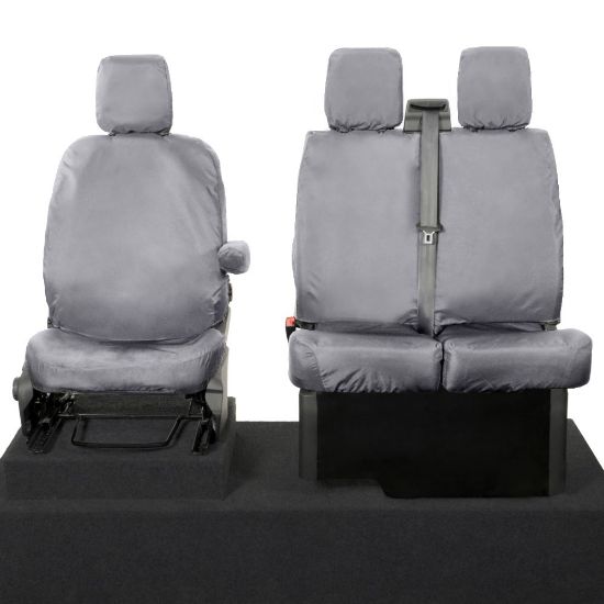 UK Custom Covers Ford Transit Custom Seat Covers Cotton-Backed PU (2023+) - Front (single/Double NO pull Down Tray / Grey