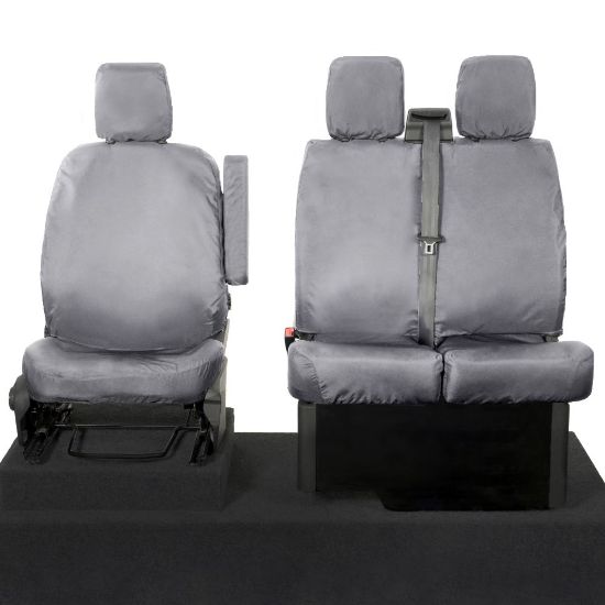 Picture of UK Custom Covers Ford Transit Custom Seat Covers Cotton-Backed PU (2023+) - Front (single/Double NO pull Down Tray / Grey | SC335G
