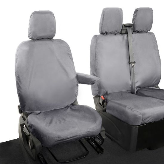 Picture of UK Custom Covers Ford Transit Custom Seat Covers Cotton-Backed PU (2023+) - Front (single/Double NO pull Down Tray / Grey | SC335G