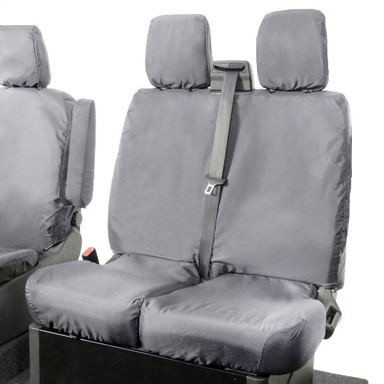 Picture of UK Custom Covers Ford Transit Custom Seat Covers Cotton-Backed PU (2023+) - Front (single/Double NO pull Down Tray / Grey | SC335G