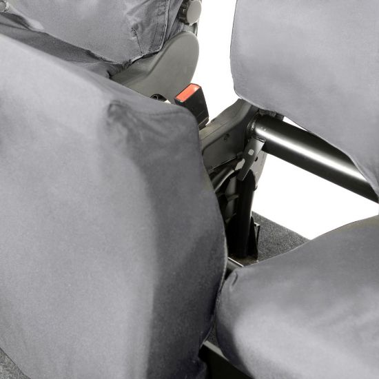 Picture of UK Custom Covers Ford Transit Custom Seat Covers Cotton-Backed PU (2023+) - Front (single/Double NO pull Down Tray / Grey | SC335G