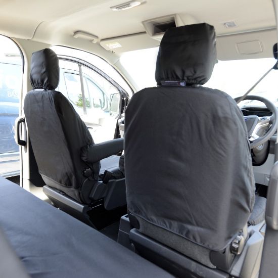 Picture of UK Custom Covers Ford Transit Custom Seat Covers Cotton-Backed PU (2023+) - Front (single/Single / Black | SC336B