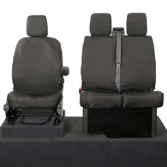 UK Custom Covers Ford Transit Custom Seat Covers Cotton-Backed PU (2013-2023) - Front (single/Double NO pull Down Tray / Black