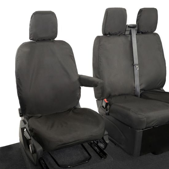 Picture of UK Custom Covers Ford Transit Custom Seat Covers Cotton-Backed PU (2013-2023) - Front (single/Double NO pull Down Tray / Black | SC436B