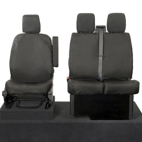 Picture of UK Custom Covers Ford Transit Custom Seat Covers Cotton-Backed PU (2013-2023) - Front (single/Double NO pull Down Tray / Black | SC436B