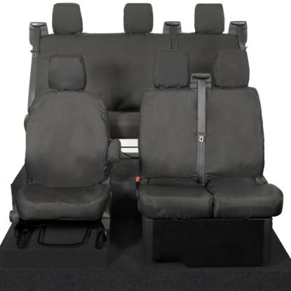 UK Custom Covers Ford Transit Custom Seat Covers Cotton-Backed PU (2013-2023) - Front & Rear (6 Seat With Front No Down Tray) - Black