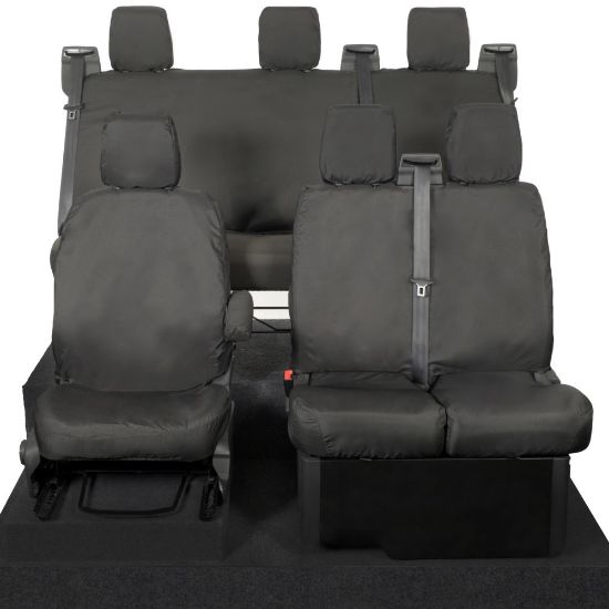 Picture of UK Custom Covers Ford Transit Custom Seat Covers Cotton-Backed PU (2013-2023) - Front & Rear (6 Seat With Front No Down Tray) - Black | SC436B-131B