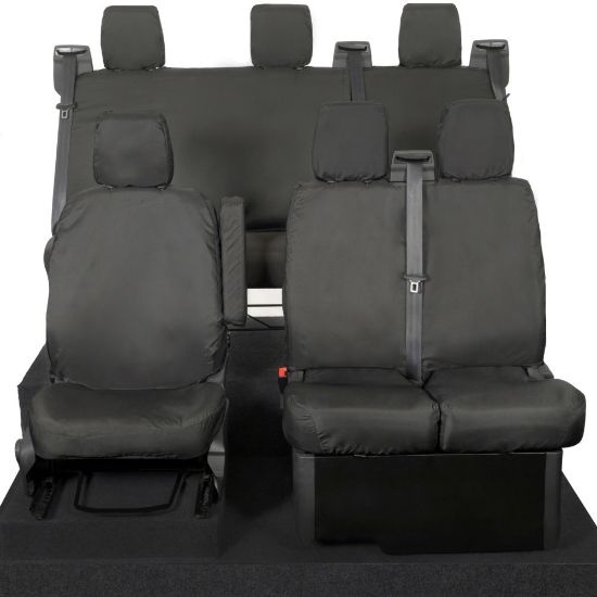 Picture of UK Custom Covers Ford Transit Custom Seat Covers Cotton-Backed PU (2013-2023) - Front & Rear (6 Seat With Front No Down Tray) - Black | SC436B-131B