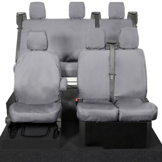 Picture of UK Custom Covers Ford Transit Custom Seat Covers Cotton-Backed PU (2013-2023) - Front & Rear (6 Seat With Front No Down Tray) - Grey | SC436G-131G
