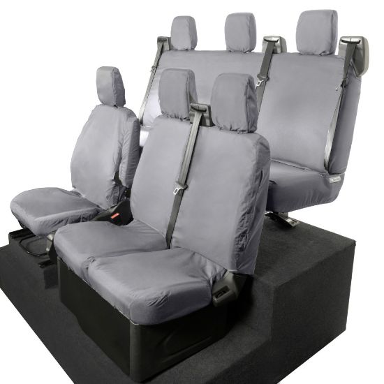Picture of UK Custom Covers Ford Transit Custom Seat Covers Cotton-Backed PU (2013-2023) - Front & Rear (6 Seat With Front No Down Tray) - Grey | SC436G-131G
