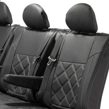 Picture of UK Custom Covers Vauxhall Vivaro Seat Covers Leatherette (2014-2019) Rear - Double Diamond Bentley Stitch | SC1028B