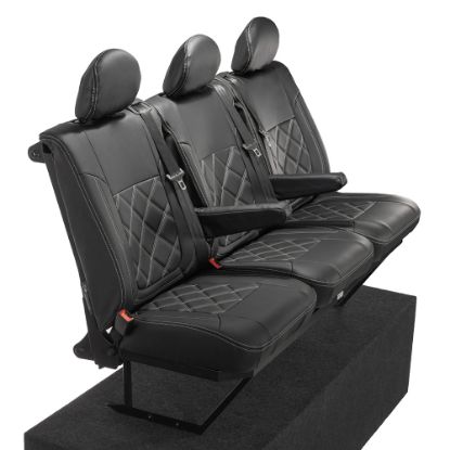 Picture of UK Custom Covers Vauxhall Vivaro Seat Covers Leatherette (2014-2019) Rear - Double Diamond Bentley Stitch | SC1028B