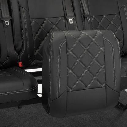 Picture of UK Custom Covers Vauxhall Vivaro Seat Covers Leatherette (2014-2019) Rear - Double Diamond Bentley Stitch | SC1028B